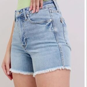 Judy Blue Light Blue Jean Shorts High-Waisted Frayed Hem